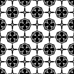 Black and white geometric seamless pattern with abstact shapes. Repeat pattern for fashion, textile design,  on wall paper, wrapping paper, fabrics and home decor.