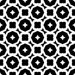 Black and white geometric seamless pattern with abstact shapes. Repeat pattern for fashion, textile design,  on wall paper, wrapping paper, fabrics and home decor.