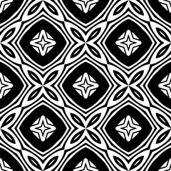 Black and white geometric seamless pattern with abstact shapes. Repeat pattern for fashion, textile design,  on wall paper, wrapping paper, fabrics and home decor.