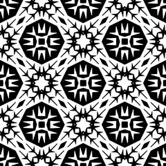 Black and white geometric seamless pattern with abstact shapes. Repeat pattern for fashion, textile design,  on wall paper, wrapping paper, fabrics and home decor.