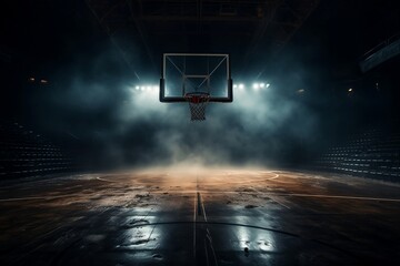 Nighttime Outdoor Basketball Court. AI