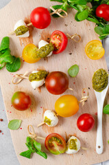 Italian Caprese Canapes Salad With Tomatoes, Mozzarella And Fresh Basil, Tasty Snack