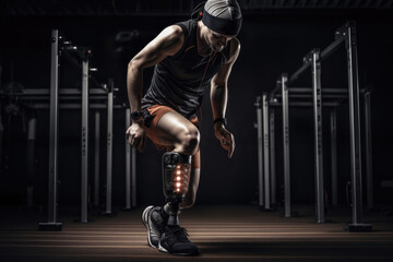 Sport athlete who has partial hearing loss in legs exercising