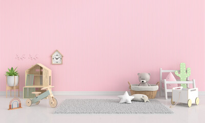 Pink child room with copy space, 3D rendering