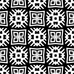 Black and white geometric seamless pattern with abstact shapes. Repeat pattern for fashion, textile design,  on wall paper, wrapping paper, fabrics and home decor.