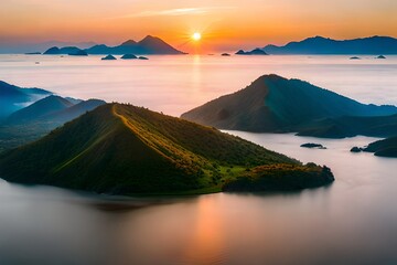 Beautiful sunrise over the mountain range AI Generated