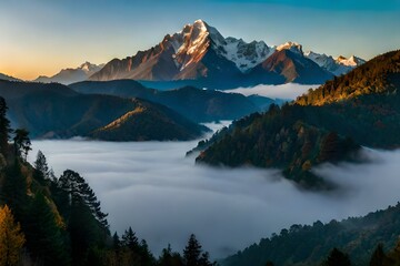 Panoramic landscape of great Himalayas mountain range during an autumn morning AI Generated