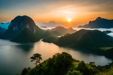 Beautiful sunrise over the mountain range AI Generated 