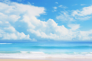 Fototapeta na wymiar 真夏の海と青い空　Midsummer Sea and Blue Sky　Generative AI