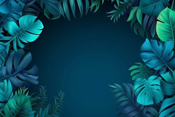 Naklejka premium Tropical Blue Foliage Border 