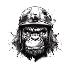 Hand Drawn Angry Gorilla head in baseball helmet vector
