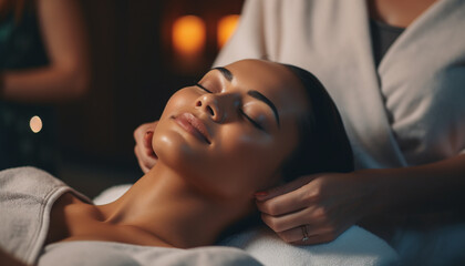 Obraz na płótnie Canvas An woman enjoying a soothing head massage at a spa