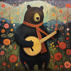 Bear with a Banjo - obrazy, fototapety, plakaty