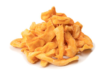 Dried melon slices isolated on a white background.