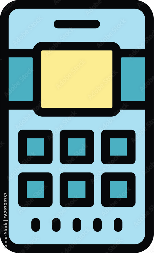 Poster web phone app icon outline vector. internet cellphone. data element color flat