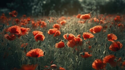 Fototapeta na wymiar Red poppies in a field.