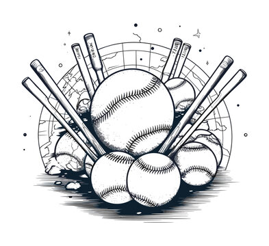 recommend clip art: Illustration of baseball with bats line art vector