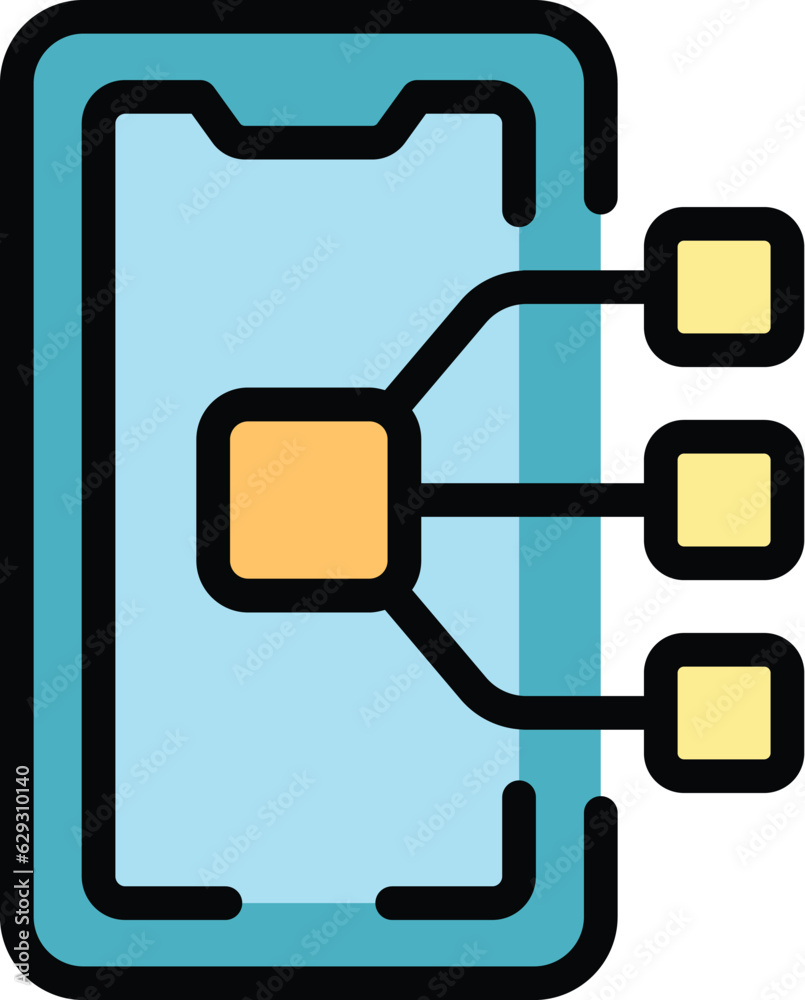 Poster scheme phone app icon outline vector. screen element. web smartphone color flat