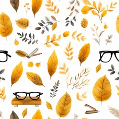 Obraz premium Seamless Back to School Autumn Pattern