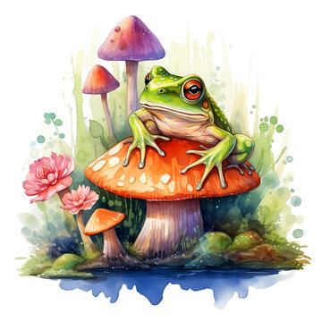 Azeeda Permanent-Aufkleber ‚Frosch Auf Fliegenpilz‘ – 100x100 Mm, Mittlere Größe, Für Innen & Außen, 4 Jahre Wetterfest