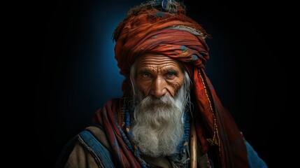 Time-Weathered Trails: Dramatic Studio Portrait of a Bearded Elder Adventurer
