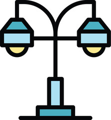 Pendant lamp icon outline vector. Home light. Office led color flat