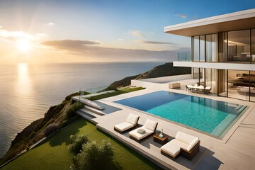 Fototapeta premium swimming pool at sunset