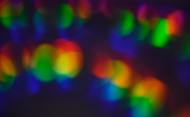 abstract dark RGB glowing bokeh green, blue, red blur rainbow gradient background. multicolored glowing texture