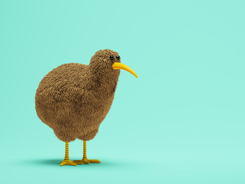 Cartoon Kiwi bird standing on a blue background 3D illustration