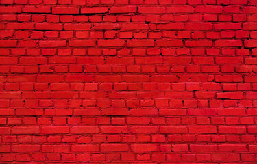 Naklejka na ściany i meble Old Painted Red brick wall Background