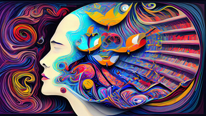 Obraz premium Abstract art of a head with vibrant colors, freedom of self-concept. AI-Generated