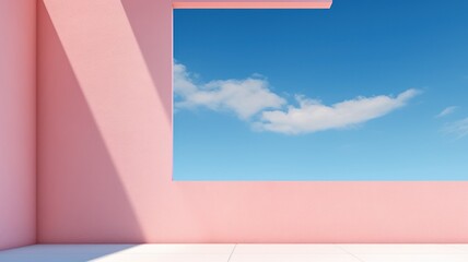 Minimal style colorful building exterior with blue sky background