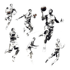 Fototapeta na wymiar Hand drawn basketball players set 