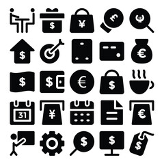 Collection of Finance and Analysis Bold Line Icons

