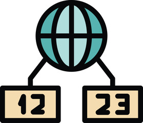 Global time icon outline vector. World zone. Map clock color flat