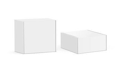 Two Cardboard Packaging Boxes, Side View, Isolated on White Background. Vector Illustration