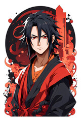 Fototapeta premium anime boy in black and red logo style, isolated on white background,