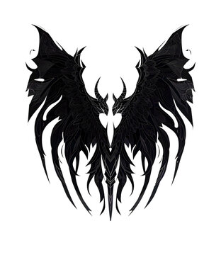black demonic wings, isolated on white background,