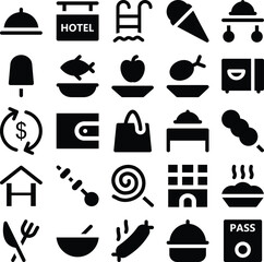 Collection of Hotel Services Bold Line Icons 

