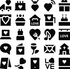 Set of Love and Romance Bold Line Icons 

