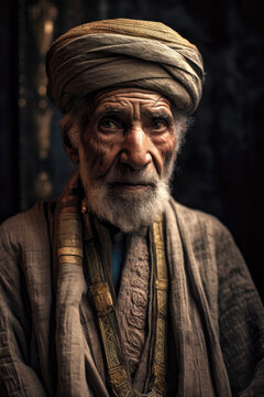 Close-up portrait of old bearded vizier in ancient Egypt (Generative AI)