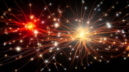 Obraz premium Brain stimulation activity with neuron close-up microscpoe illustration. Neurology, cognition, neuronal network, psychology, neuroscience scientific concepts. Ai generative