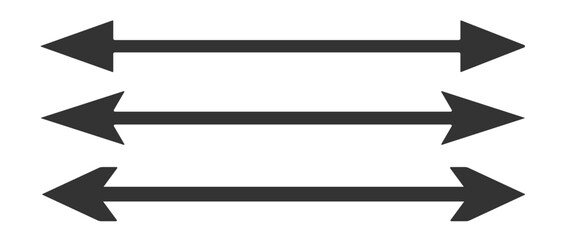 Long horizontal arrow. Black straight double arrow. Vector icon.