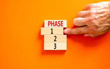 Time to phase 1 symbol. Concept word Phase 1 2 3 on wooden block. Businessman hand. Beautiful...