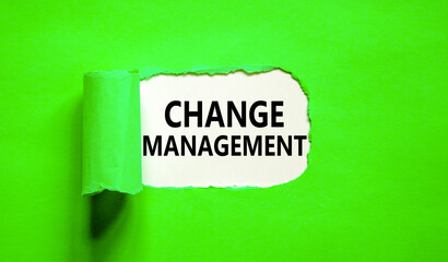 Change management symbol. Concept words Change management on beautiful white paper. Beautiful green background. Business change management concept. Copy space.