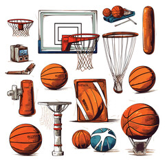 Vintage basketball elements set illustration

