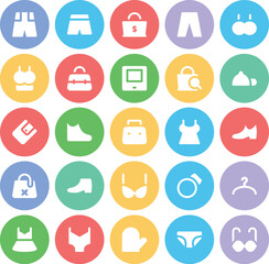 Set of Clothes and Fashion Equipment Bold Line Icons


