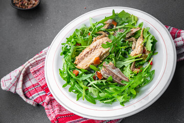sardine salad fish fresh green leaves meal food snack on the table copy space food background rustic top view