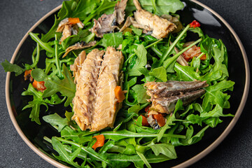 sardine salad fish fresh green leaves meal food snack on the table copy space food background rustic top view