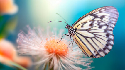 Fototapeta na wymiar macro Photo of Paper Kite Butterfly on single pastel flower